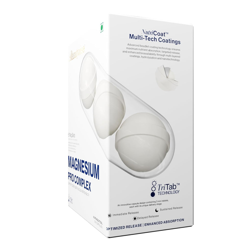 Beautywise TriTab Magnesium Complex | 6-in-1 High-Absorption Magnesium (Aquamin, Lipoza Bisglycinate) 355 mg & Co-Actives | Smart Timed-Release for Sleep, Muscle Recovery & Nerve Health | 30 Capsules