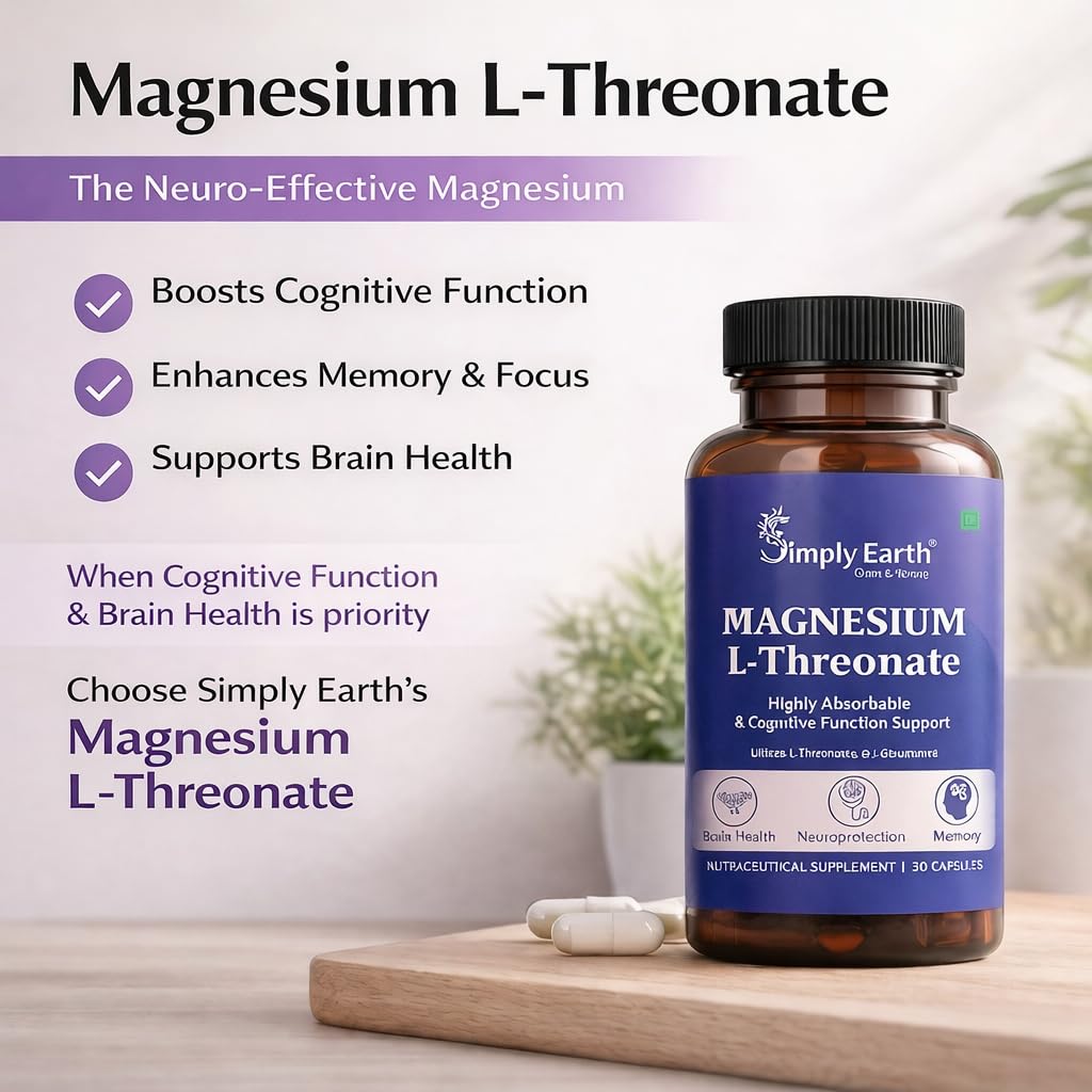 Simply Earth Magnesium L-Threonate, Supports Brain Health & Cognitive Function, Highly Bioavailable Magnesium - 60 Veg Capsules