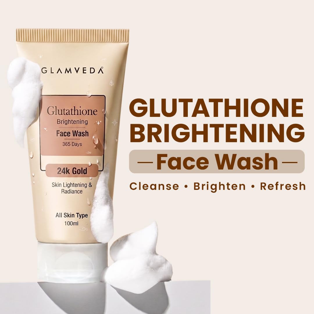 Glamveda Glutathione 24k Gold Face Wash Lightens skin tone, Dark spots & Hyperpigmentation | Glow Booster | For All Skin Types | SLS & Paraben Free 100 ml