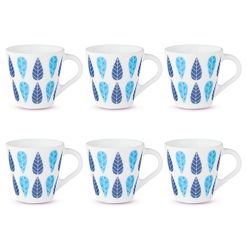 Larah by Borosil Novelty Series Fable Opalware Mug, Set of 6 Tea/coffee Mugs | 110 Ml Each