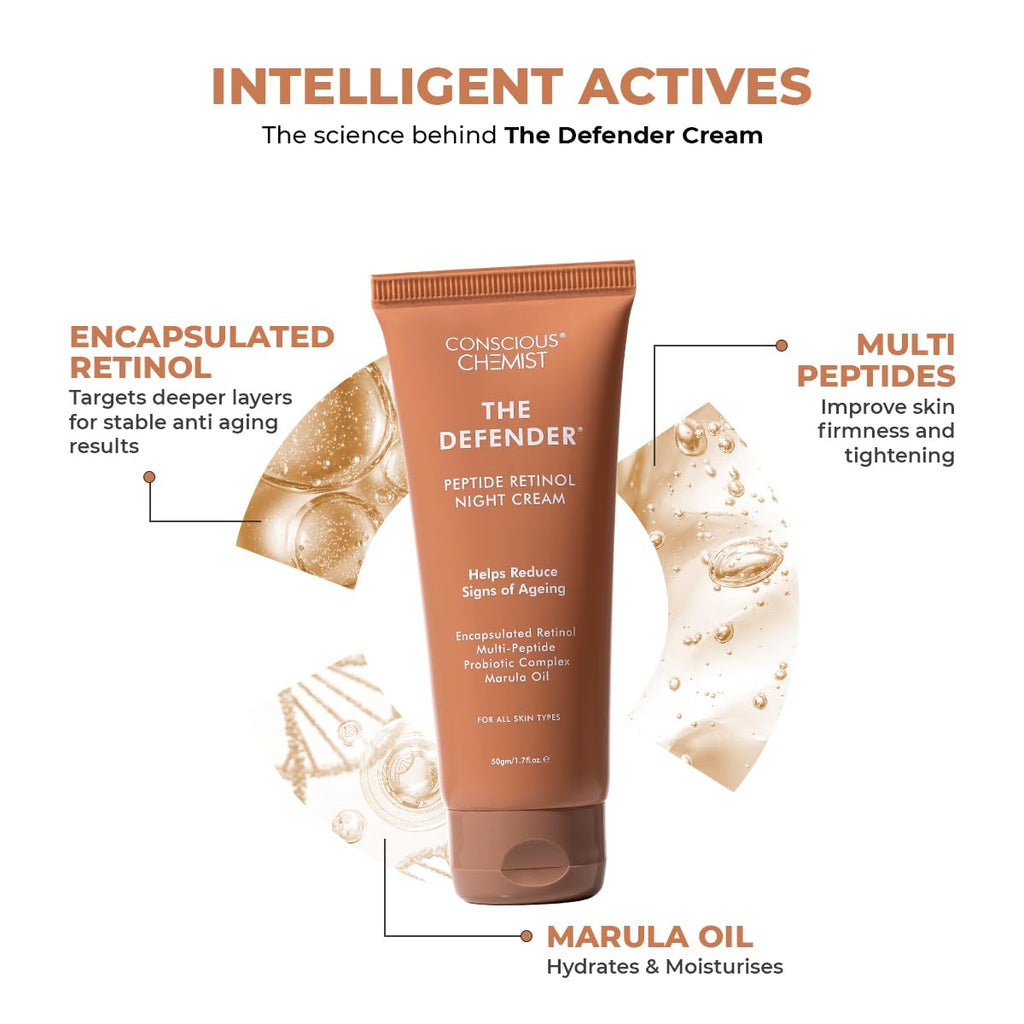 Conscious Chemist 0.2% Retinol Moisturizer Cream | 50g | Pro-Collagen Night Cream For Men & Women, Multi peptide Anti aging Face cream, Reduces Fine lines, Neck lines & Wrinkles, All Skin Types