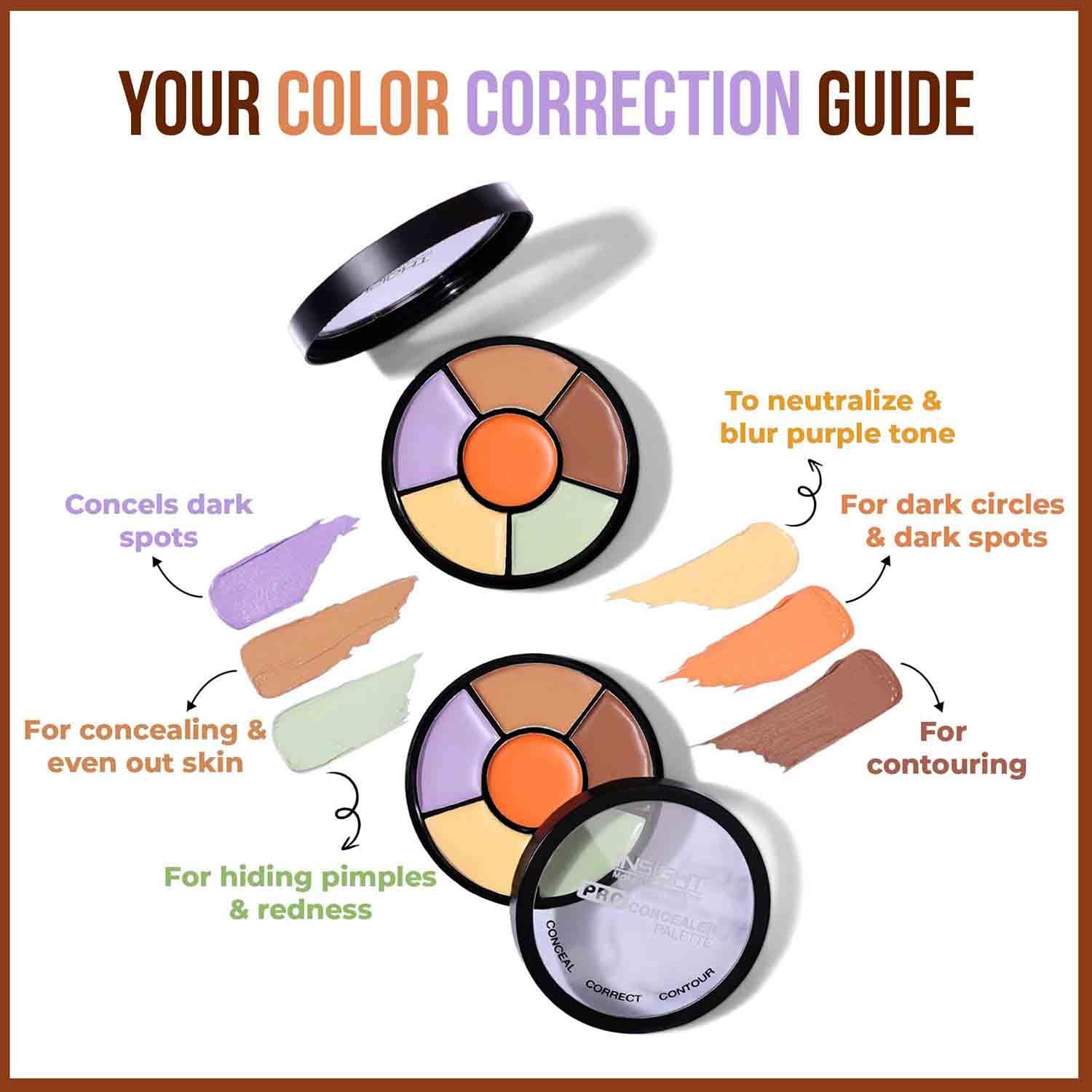 INSIGHT Pro Concealer Palette â€“ Shade Concealer | Makeup Wheel for Face | Satinâ€“Matte Finish | 3-in-1 Conceal, Contour & Correct | Waterproof | Full Coverage | 15gm