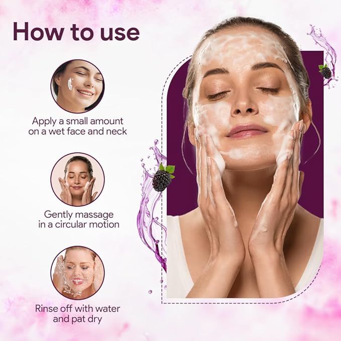 Vamp Beauty Mulberry Skin Brightening Face Wash With Goodness of Rice Water, Wine Extract & Licorice - 100 Ml