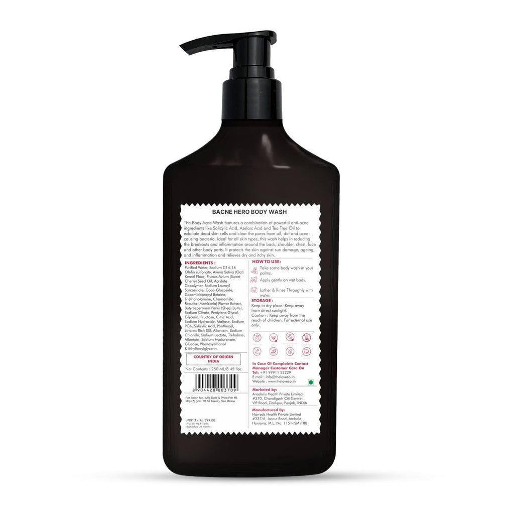 THE LOVE CO 1% Salicylic Acid Body Wash 236ml | Body & Back Acne | Paraben & SLS Free | Prevents Dry, Rough, Bumpy, and Strawberry Skin | Deep Cleanses Skin | For Men & Women | Body Shower Gel