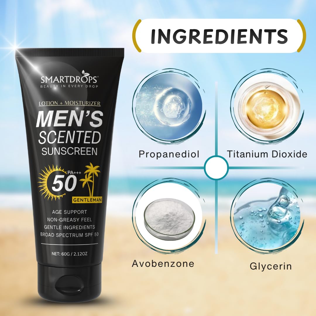 Smartdrops Men Sunscreen SPF 50 Broad Spectrum Face & Body Sun Cream Non Greasy Daily Sun Care Lotion | Sunscreen SPF 50 PA+++ | for Men & Women | 60ml (Pack 1)