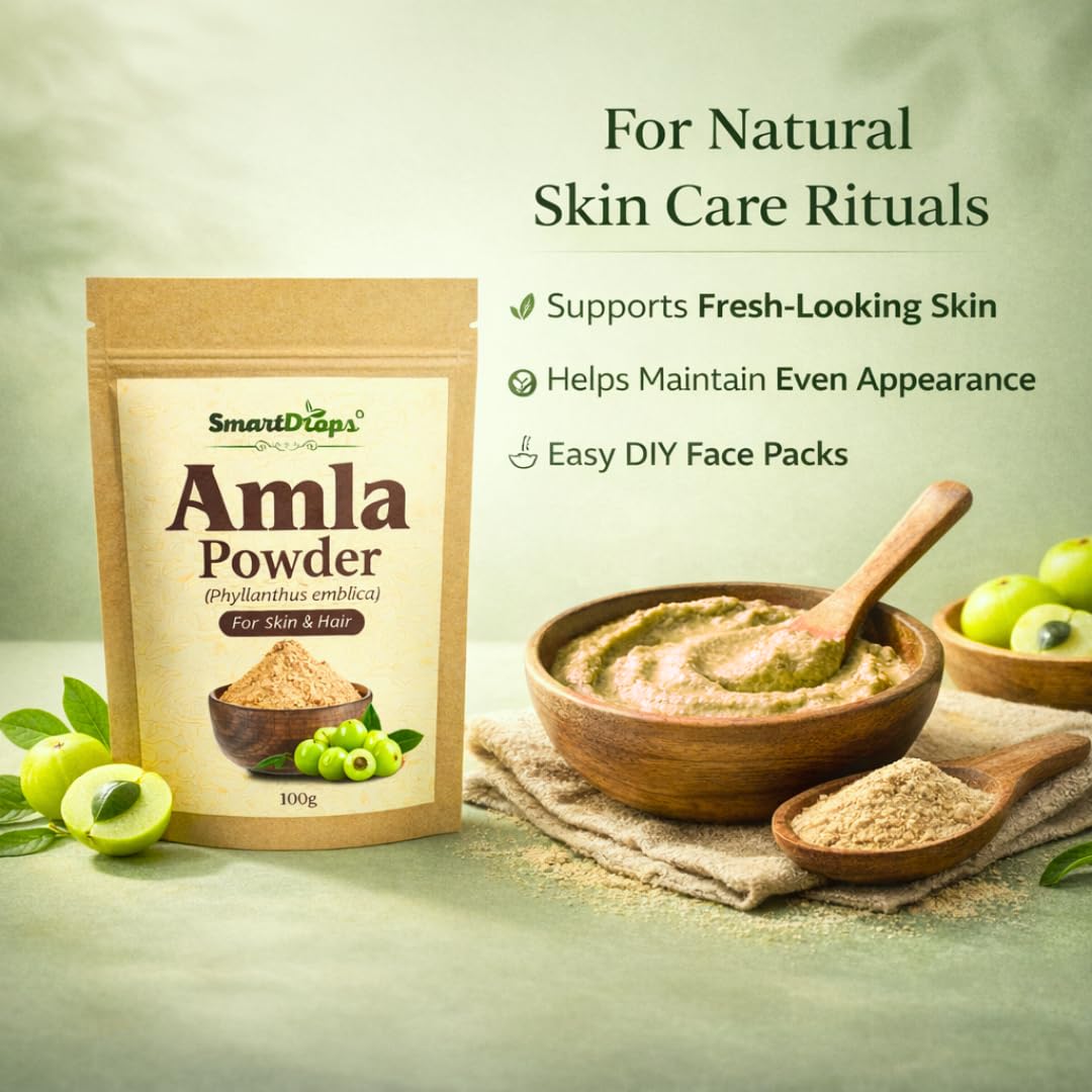 Smartdrops Amla Powder for Hair Care Natural Hair Pack Powder for Scalp Massage Hair Mask DIY Hair Care Routine | Indian Gooseberry | Ideal for Hair, Skin, or Culinary Use | 100g (Pack-1)