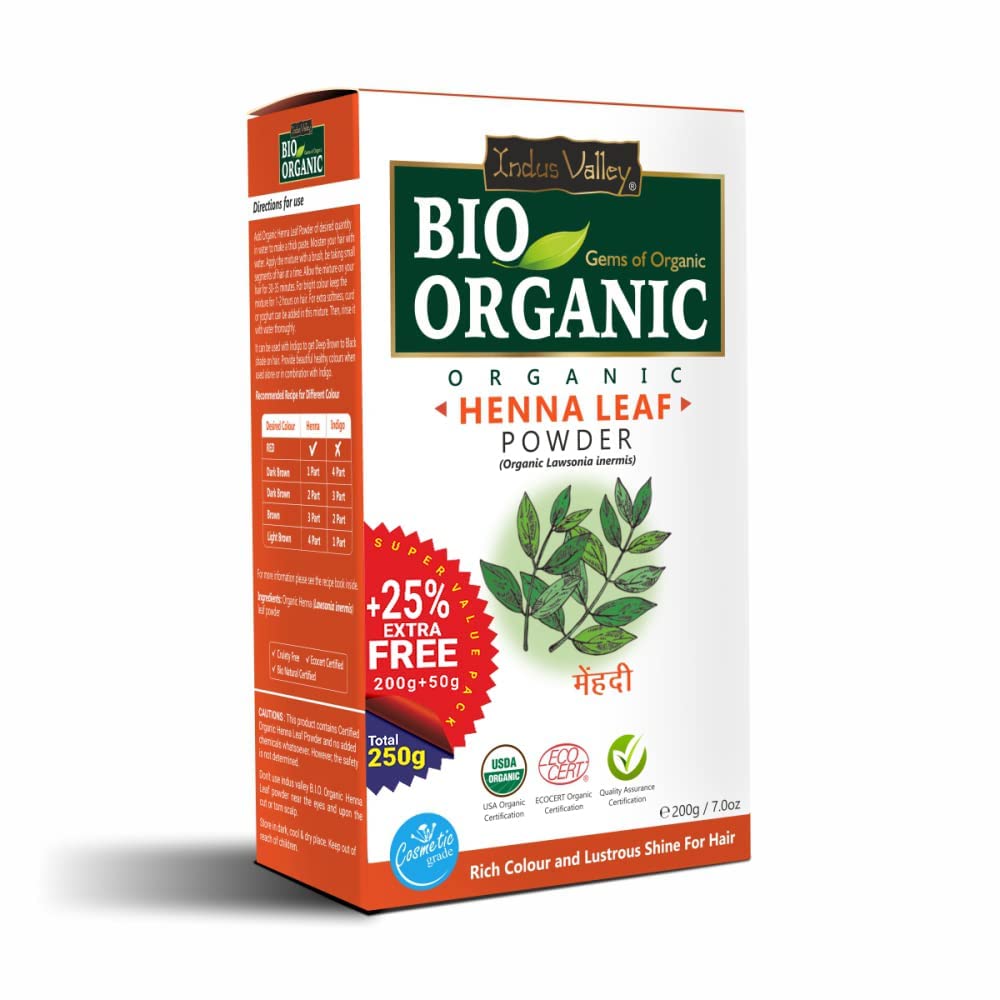 INDUS VALLEY Bio Organic 100% Organic Temporary Dark Brown Red Tattoos and Henna Natural Red Henna Leaf Powder For Hairs (250g)