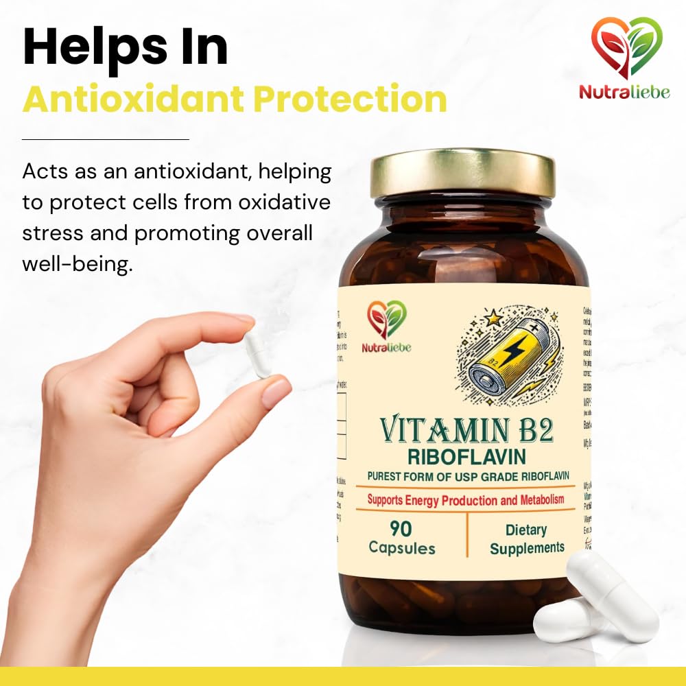 Nutraliebe Vitamin B2 Riboflavin - High Potency, Supports Energy Metabolism & Cellular Health, 90 Capsules