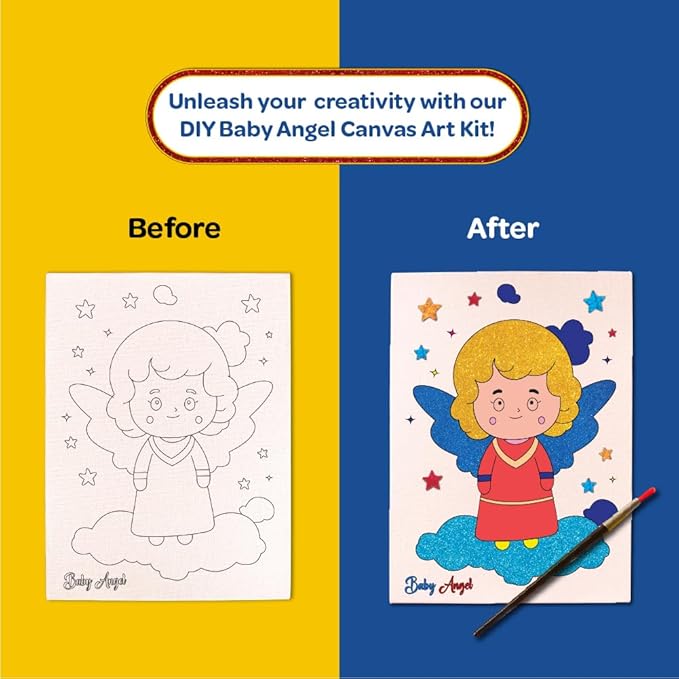 Mini Leaves Colour Me Baby Princess Diy Canvas Art Kit With Wooden Easel | Beginner Diy Canvas Kit for Kids | Single Piece