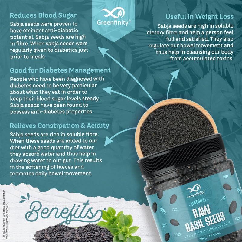 GreenFinity Healthy Basil Seeds | Rich in Omega-3, Dietary Fibre, and Antioxidant Seeds for Weight Management | Rich in Calcium, Protein & Fibre, Salads, Snacks, Smoothies Seeds Tukmaria (300g)