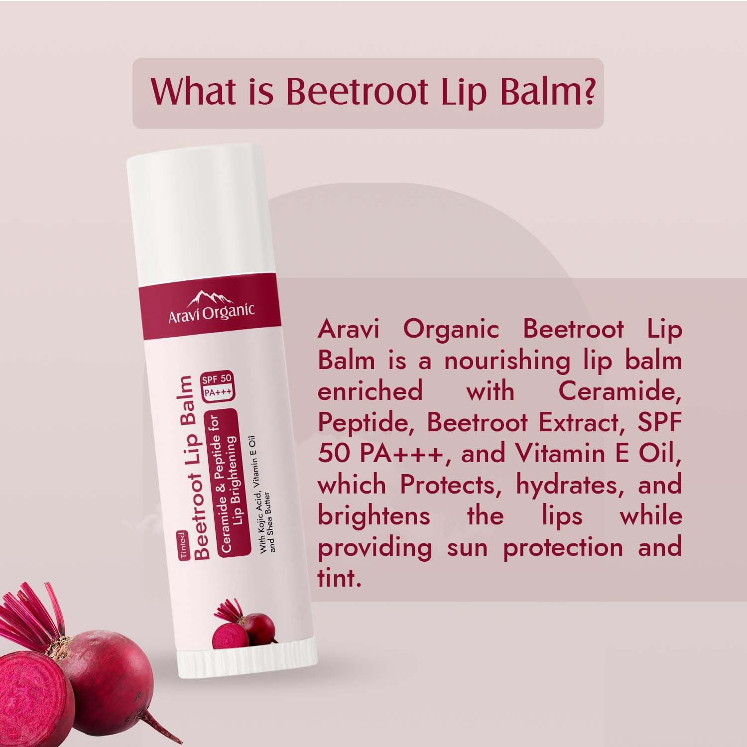 Aravi SPF 50 Tinted Lip Balm – Hydrating Lip Care, 5g