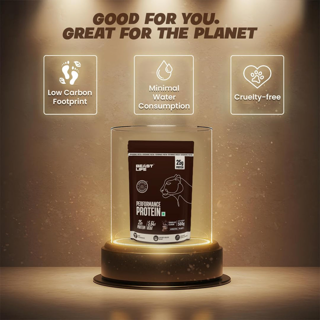 BeastLife Performance Yeast Protein Powder | 25g Protein | Chocolate |NABL Lab Certified | High Absorption for Muscle Growth |Smooth & Light, Easy to Digest with Ultrasorb Tech|5.64g BCAA | Best For Gut | Beta Glucan | Improves Immune Function | 500g