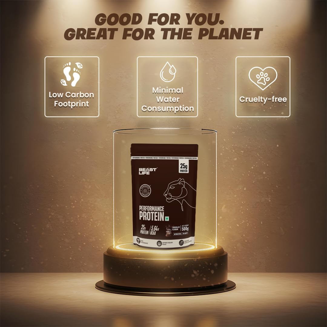 BeastLife Performance Yeast Protein Powder | 25g Protein | Chocolate |NABL Lab Certified | High Absorption for Muscle Growth |Smooth & Light, Easy to Digest with Ultrasorb Tech|5.64g BCAA | Best For Gut | Beta Glucan | Improves Immune Function | 500g