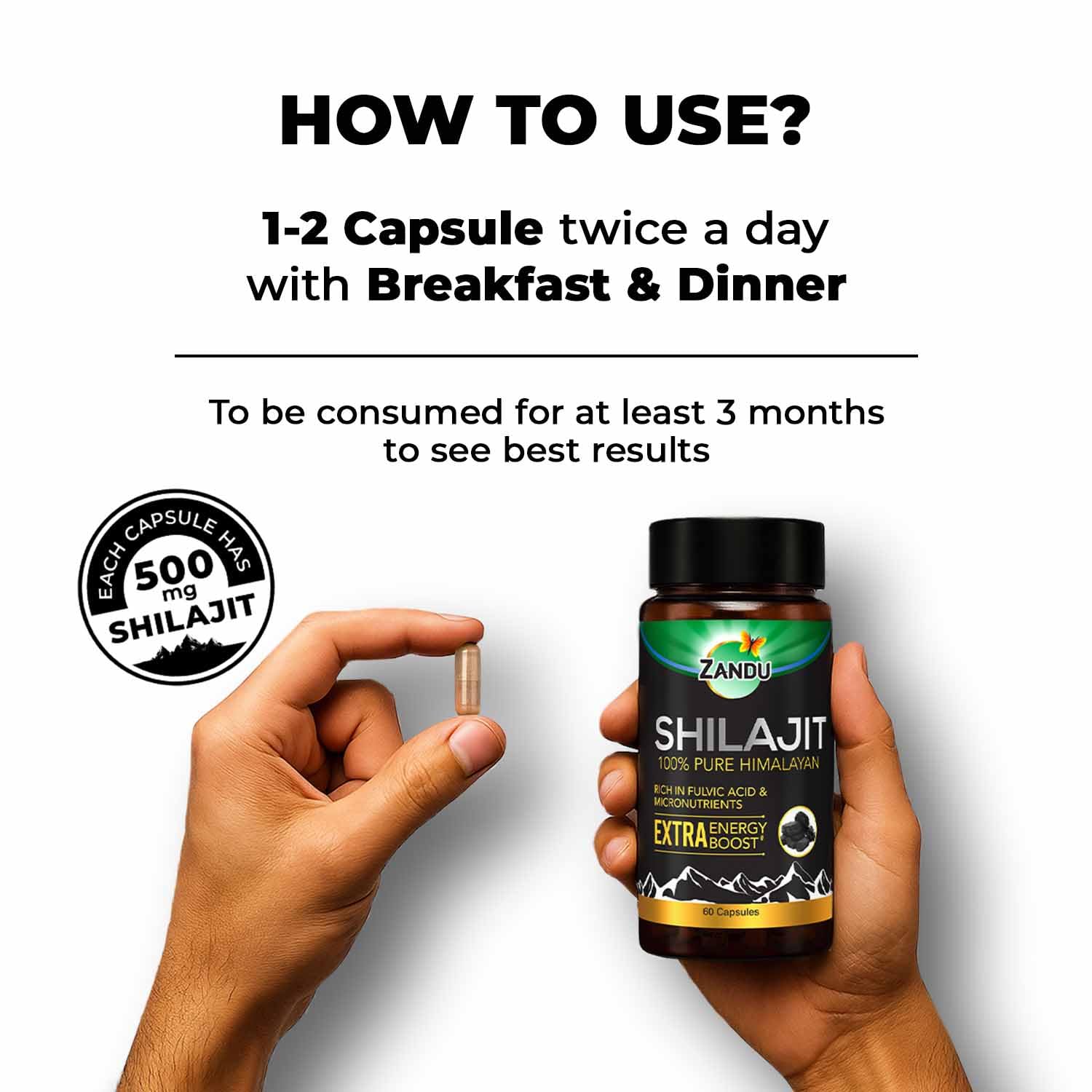 Zandu Shilajit Capsule, 60 capsules , Original and Pure Himalayan Shilajeet, Boosts Immunity, Strength and Stamina.