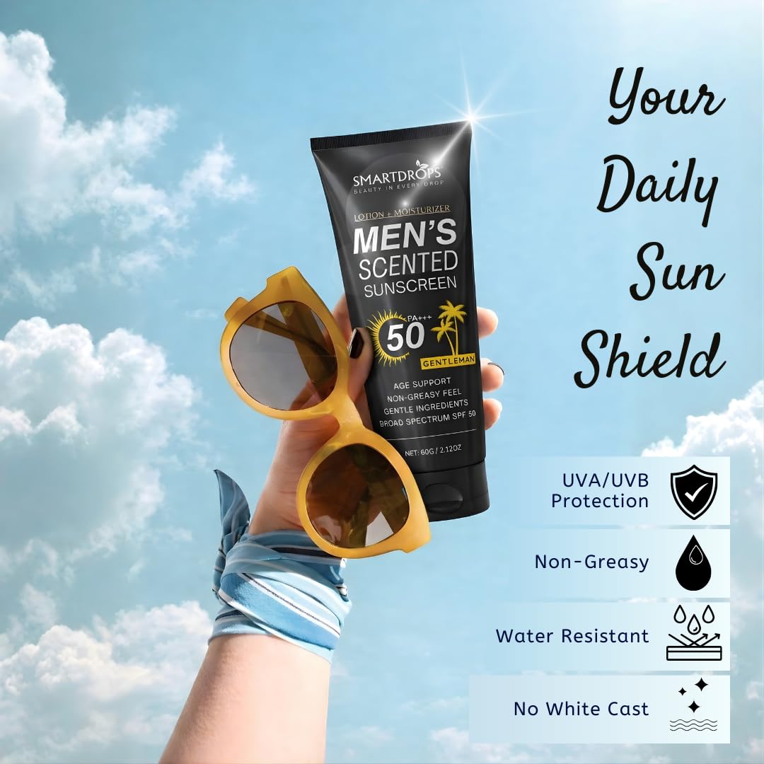 Smartdrops Men Sunscreen SPF 50 Broad Spectrum Face & Body Sun Cream Non Greasy Daily Sun Care Lotion | Sunscreen SPF 50 PA+++ | for Men & Women | 60ml (Pack 1)