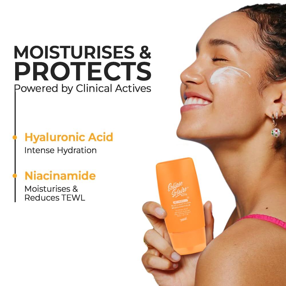 YUDERMA Eclipse Solaire Active Sunscreen SPF 50 PA+++ | No White Cast | Broad Spectrum UVA/UVB/IR & Blue Light Shield | Lightweight, Non-Greasy Formula for All Skin Types â€“ 30ml