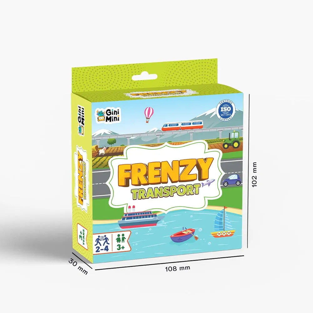 GiniMiniTransport Frenzy – 57 Transport Themed Educational Cards for Kids 3+ Vocabulary & Matching Skill Builder Fast Observation Game for Toddlers Family & Travel-Friendly Learning Toy