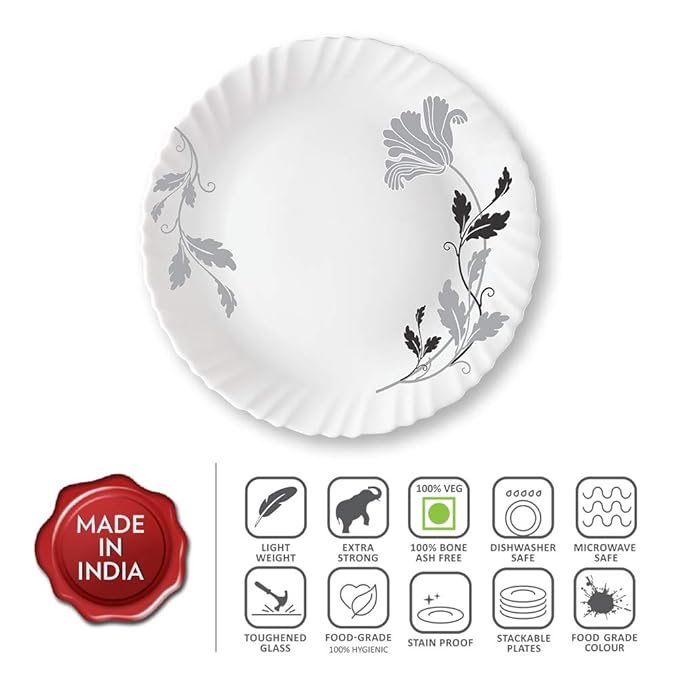 Larah by Borosil Opalware Plate | Set of 6 | 11 Inch | White