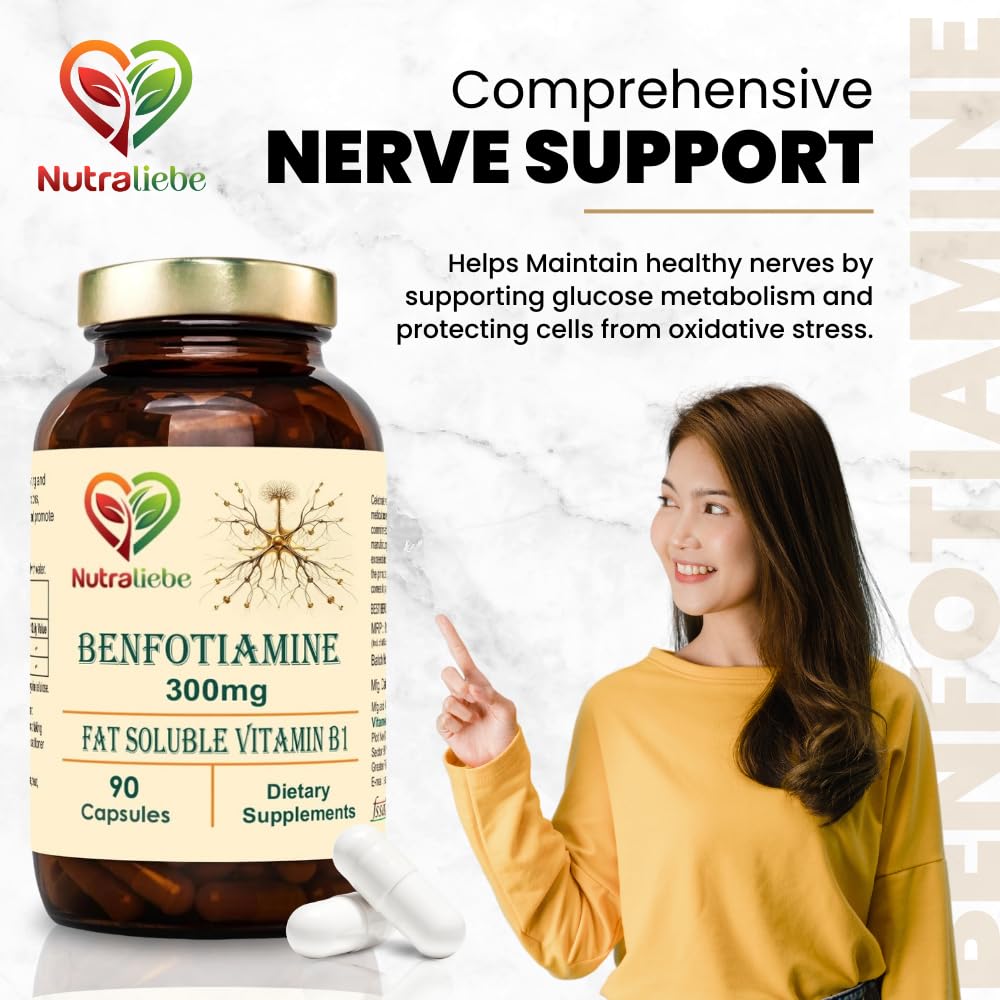 Nutraliebe Benfotiamine 300mg - Fat Soluble Vitamin B1 for Nerve Health Support, 90 Capsules