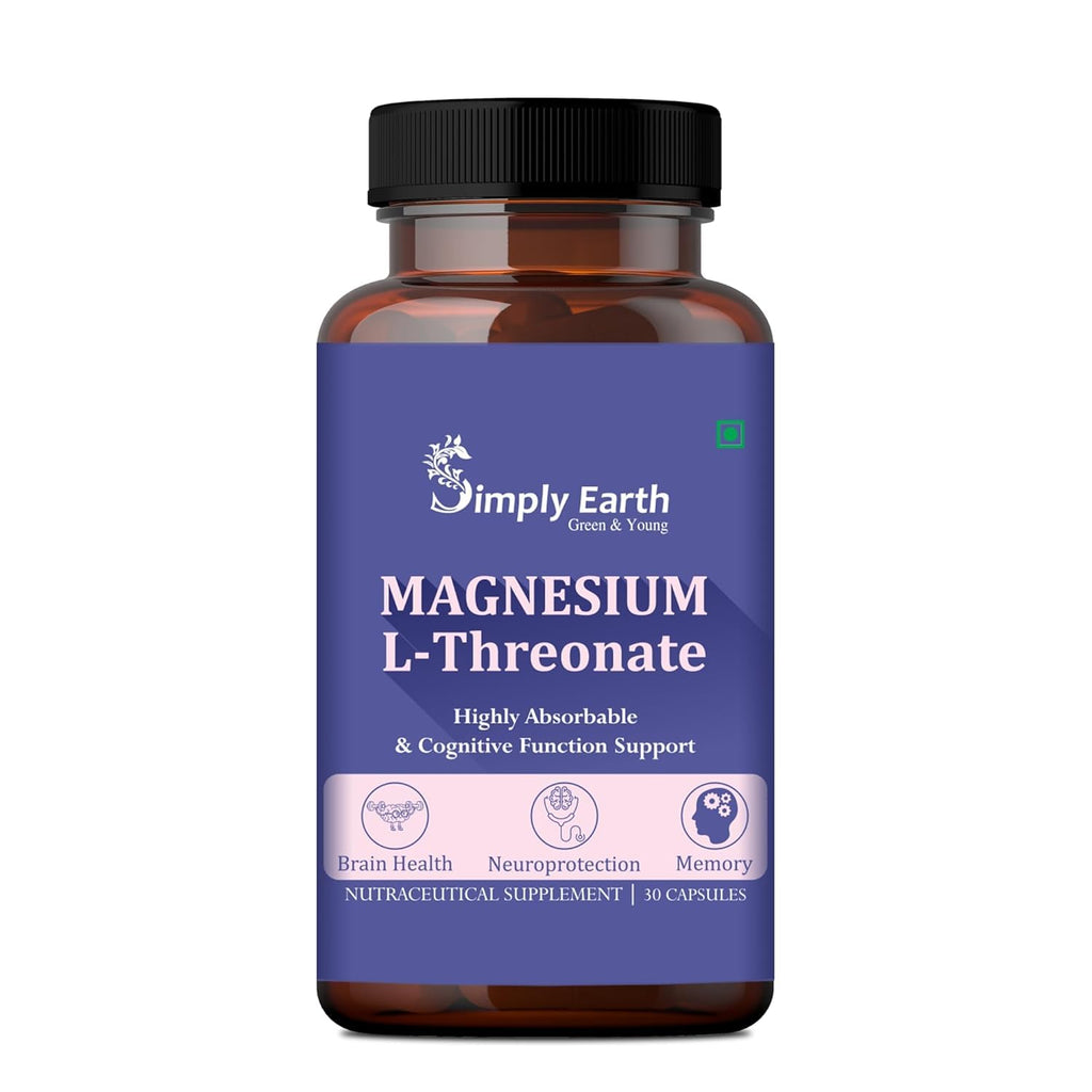 Simply Earth Magnesium L-Threonate, Supports Brain Health & Cognitive Function, Highly Bioavailable Magnesium - 60 Veg Capsules