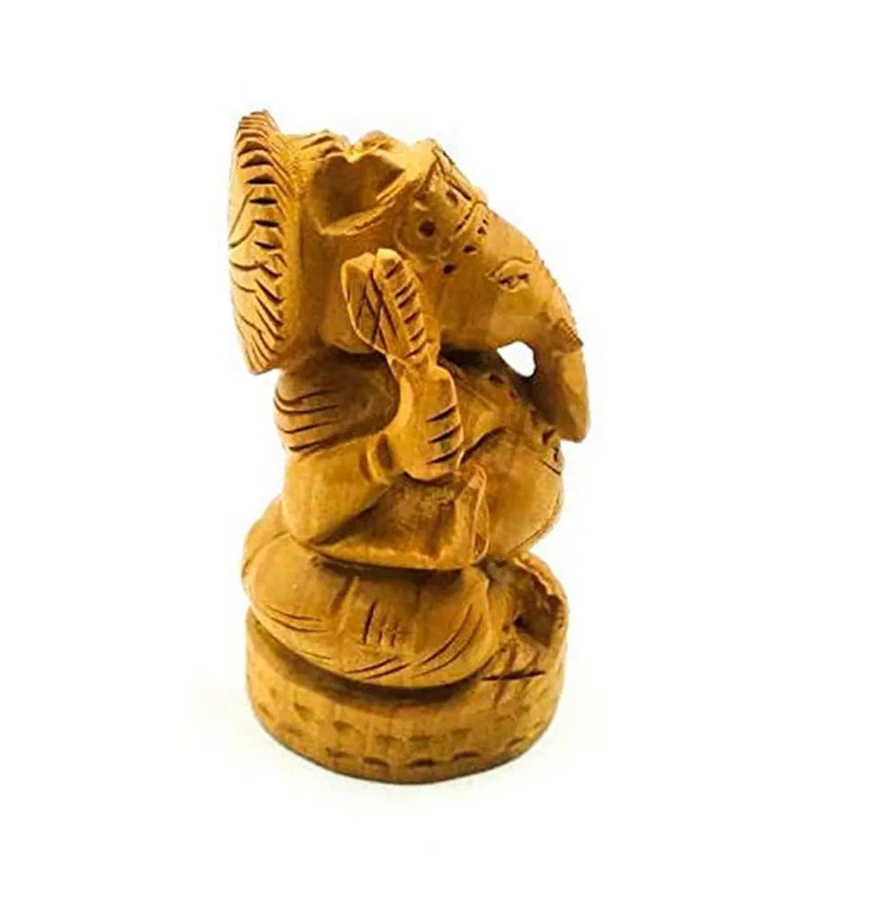 Shri Handicrafts 2" Hand Carved Lord Ganesha Wooden Idol