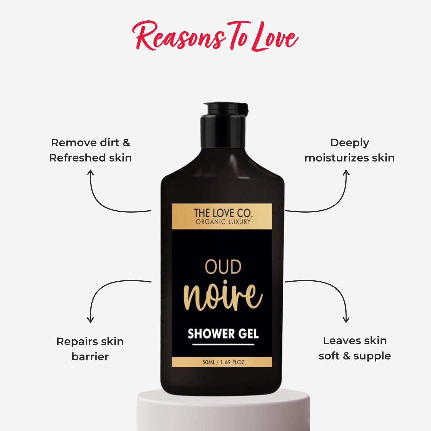 THE LOVE CO. Oud Noire Body Wash 50Ml - Luxury Body Wash for Women - Organic & Vegan - Shower Gel Women - 100% Vegan - Luxury Beauty - Body Skin Care Products
