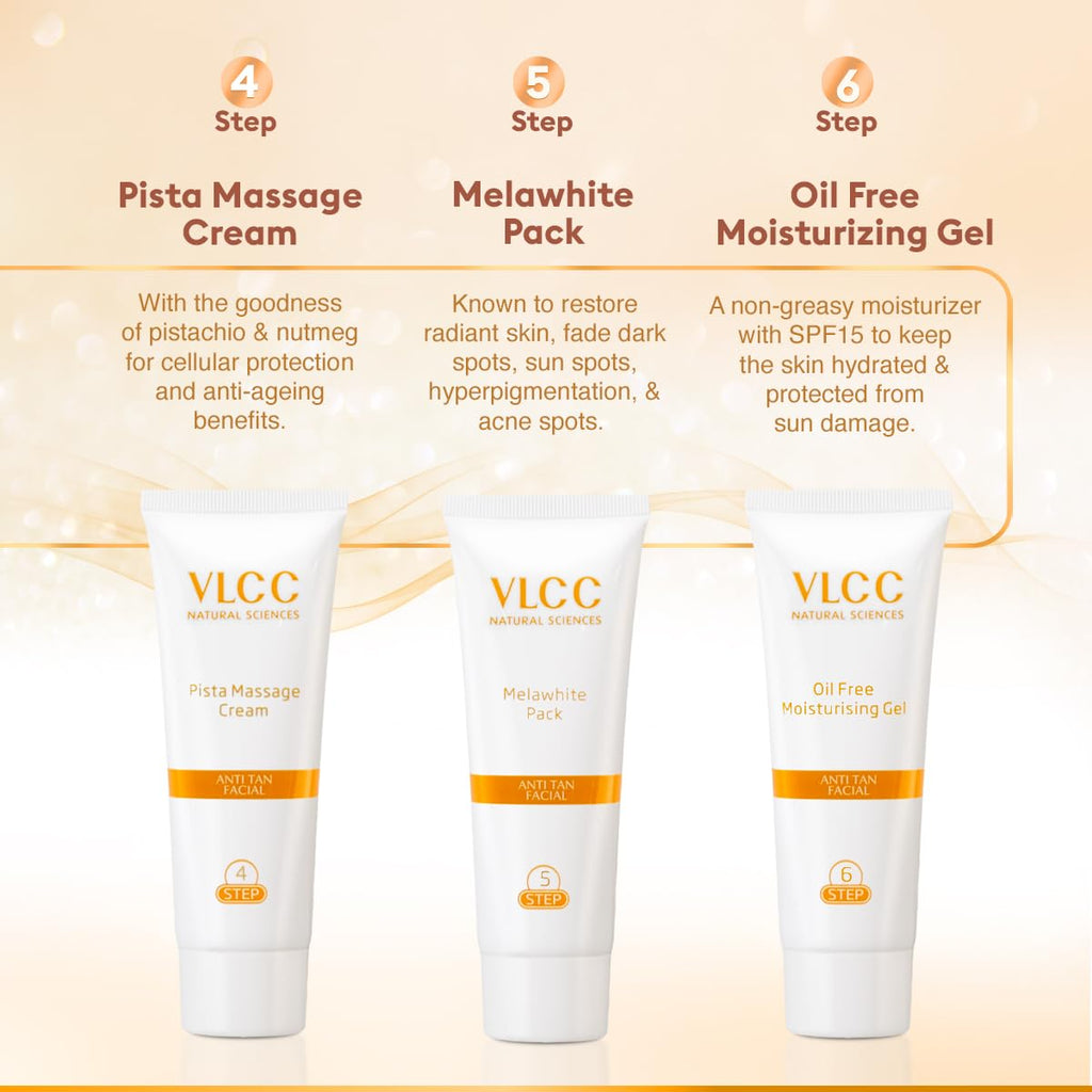 VLCC Anti Tan Facial Kit - 60 g | Power of 25 Vital Ingredients | Fights Sun Tan, Dark Spots, and Sun Spots | Even Nourishes and Protects Skin from UV Rays.