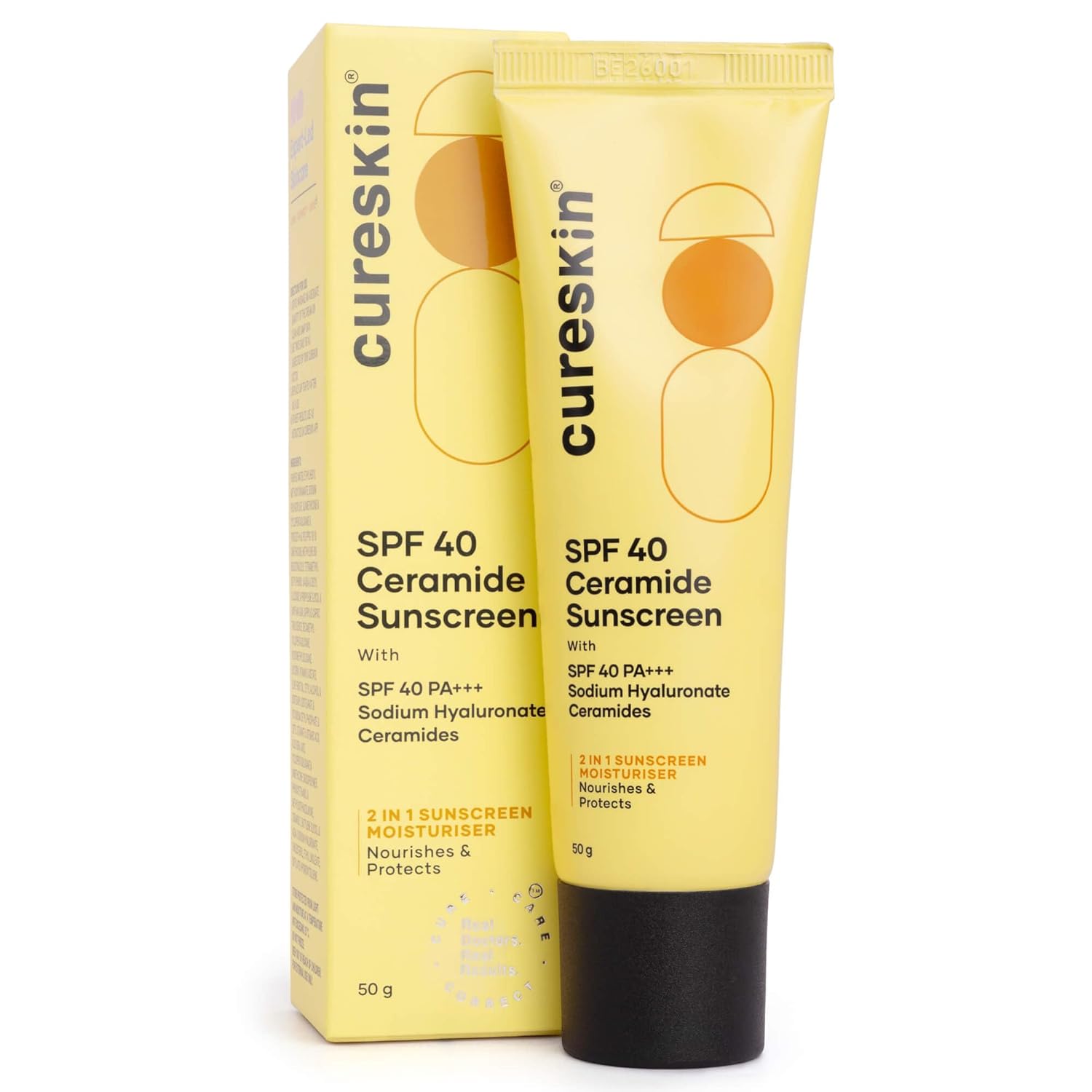 Cureskin SPF 40 Ceramide Sunscreen with Hyaluronic Acid & Ceramides | 2-in-1 Sunscreen Moisturizer, Broad Spectrum, SPF 40 & PA+++, 50 g (Pack of 1)