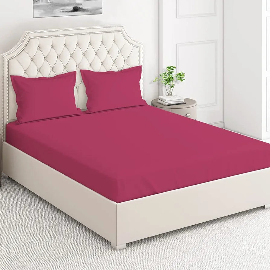 Layers Be Bold Cotton Bedsheet Set for All Seasons Lightweight Moisture Absorbent 140 TC King Size Magenta