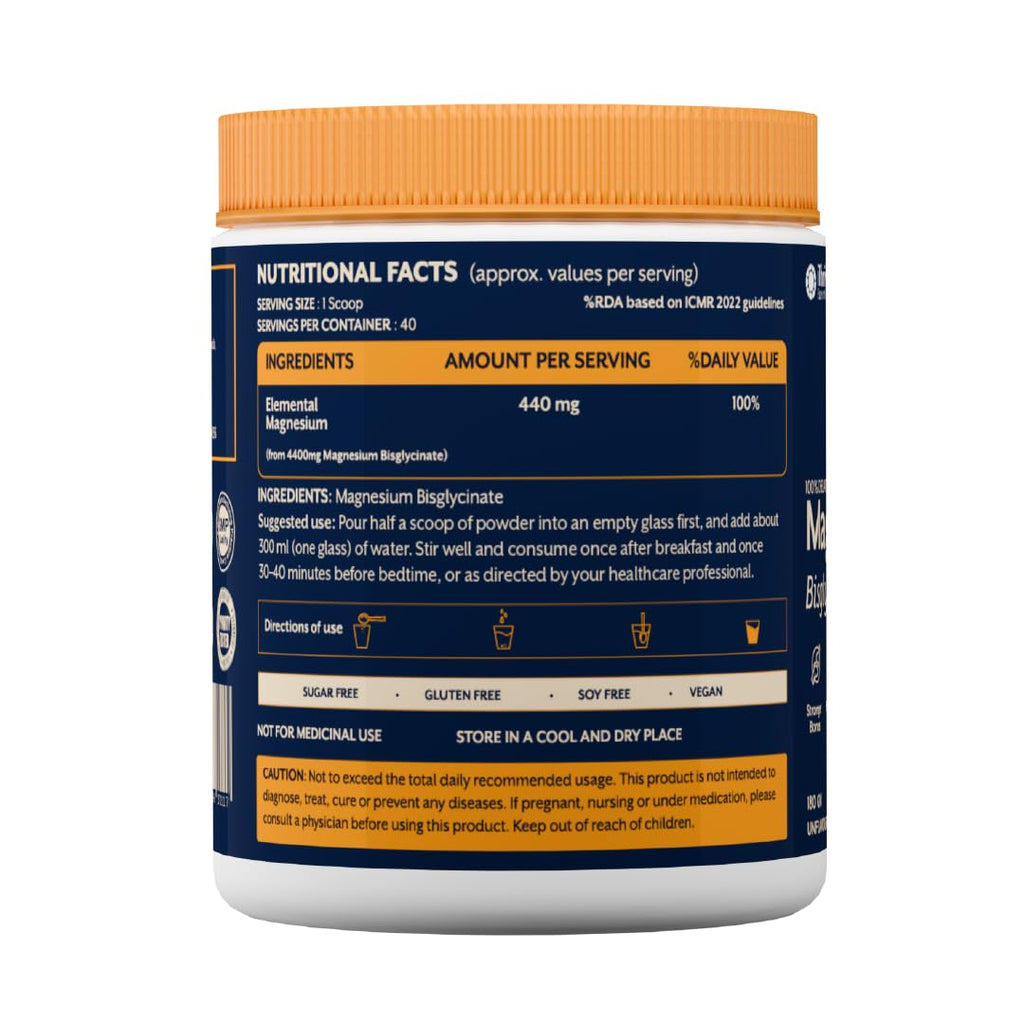 Essentials Magnesium Bisglycinate Powder for Sleep, Stress & Muscle Recovery | 440mg magnesium per scoop, Chelated for High Absorption, 100% RDA, No Fillers - 180g