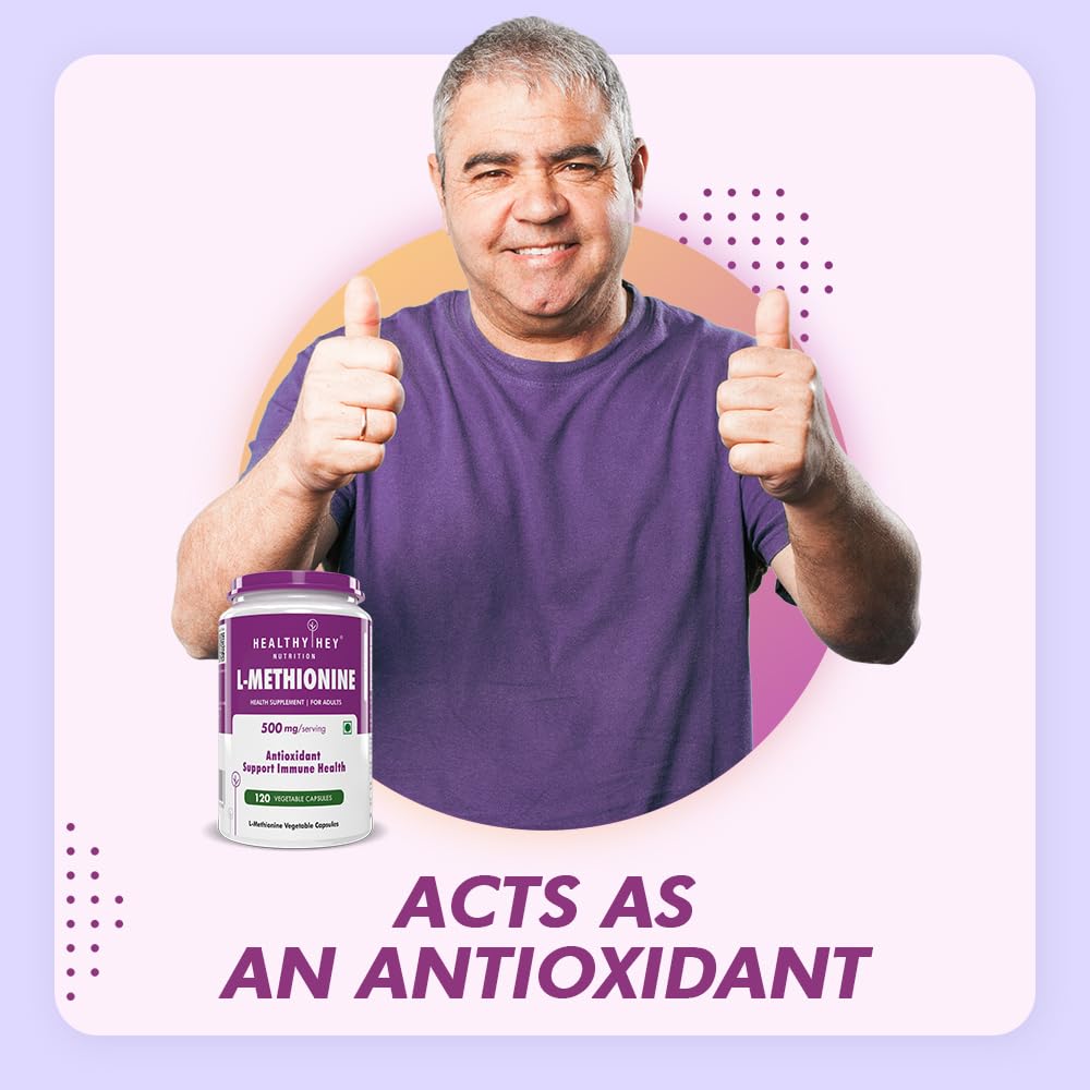 HealthyHey Nutrition L-Methionine Free Form Pure Crystalline -120 Veg Capsules