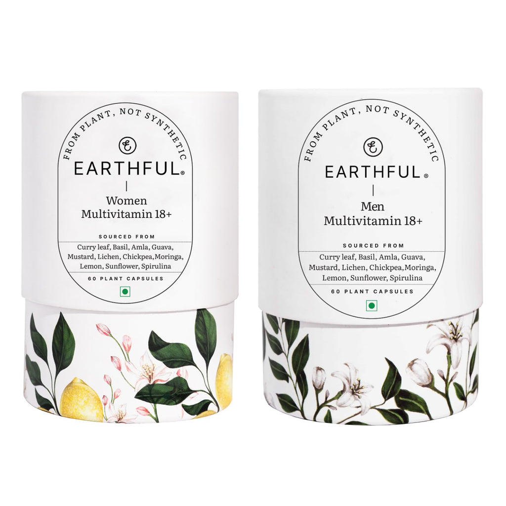 Earthful Multivitamin Combo pack for Women & Men - For Improved Immunity, Skin, Hair & Bone Health, 100% Natural, Herbs, 30 Day Pack Each Bottle (60 Capsules)