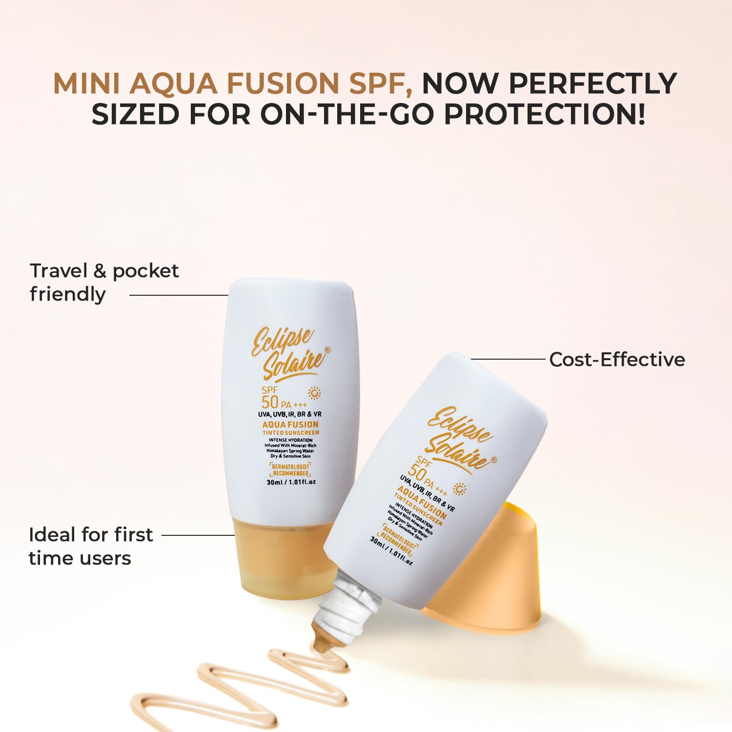 Aqua Fusion Sunscreen SPF50 PA+++ | 5X Protection | Infused with Himalayan Spring Water | Non-Greasy, For All Skin Types - 30ml