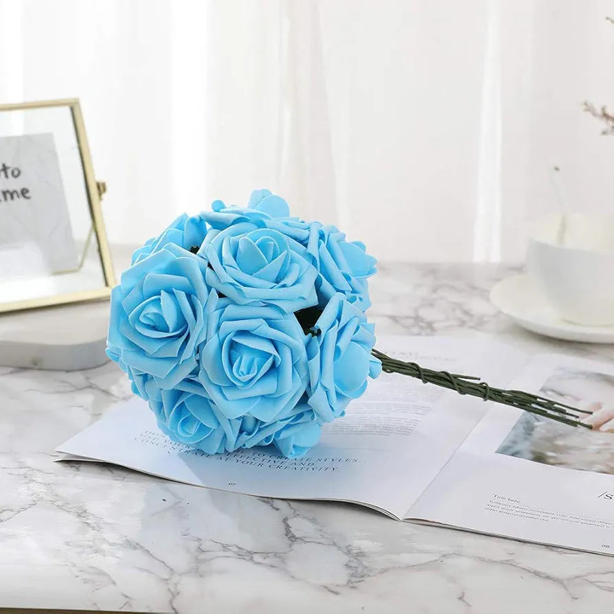 Artificial Roses Flowers Real Looking Fake Roses Artificial Foam Roses Blue