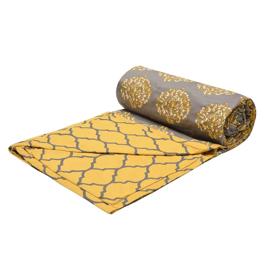 Trance Home Linen Pure Malmal Cotton Multipurpose Baby Dohar 3-Layered Baby Swaddle Blanket Colour Damask Grey Mustard