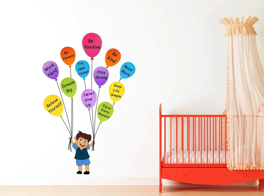 Decal O Decal Self-Adhesive Balloon Boy Cartoon Motivational Wall Stickers