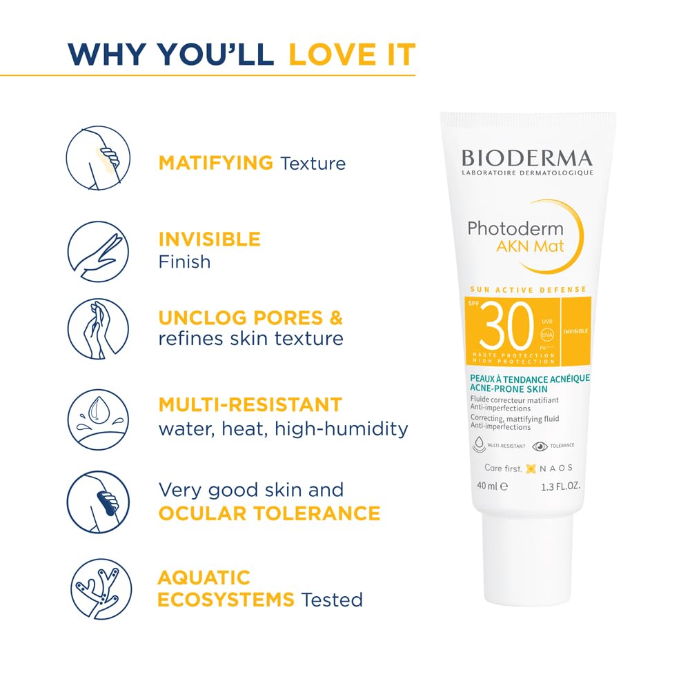 Bioderma Photoderm AKN Mat SPF 30 Mattifying Anti-Blemish Sunscreen Combination Acne-Prone Skin. 40ml