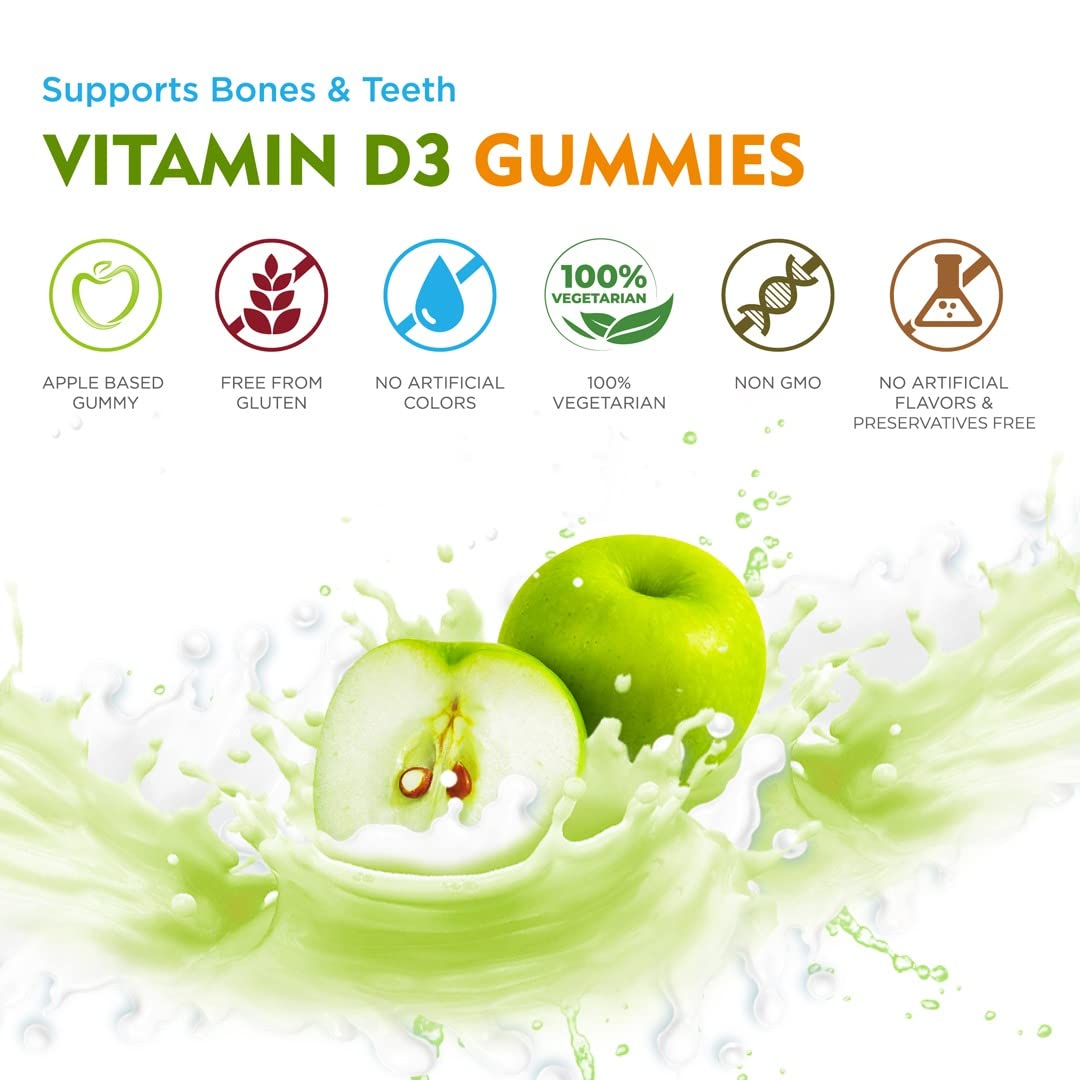 British Biologicals Sirus Vitamin D Gummies|Vitamin D Gummies for Men & Women|Gluten-Free|Supports Bone,Teeth & Muscle Health|Non-GMO|Maintains Calcium Levels|Green Apple Flavour|60 Count
