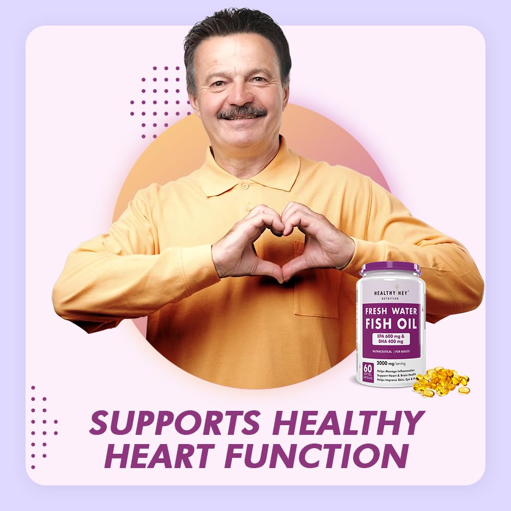 HealthyHey Nutrition Fresh Water Fish Oil - 2000 Mg/serving - 60 Softgel Capsules (600 EPA & 400 DHA)