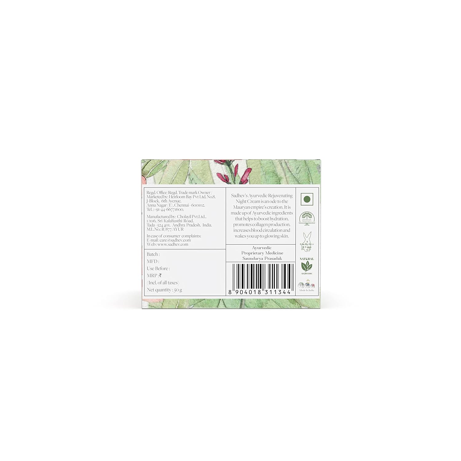 Sadhev Ayurvedic Rejuviniating Night Time Cream With Bakuchi