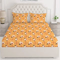 Layers Classic Cotton Bedsheet Set for All Seasons Lightweight Moisture 104 TC Queen Size Yellow, Floral Pattern