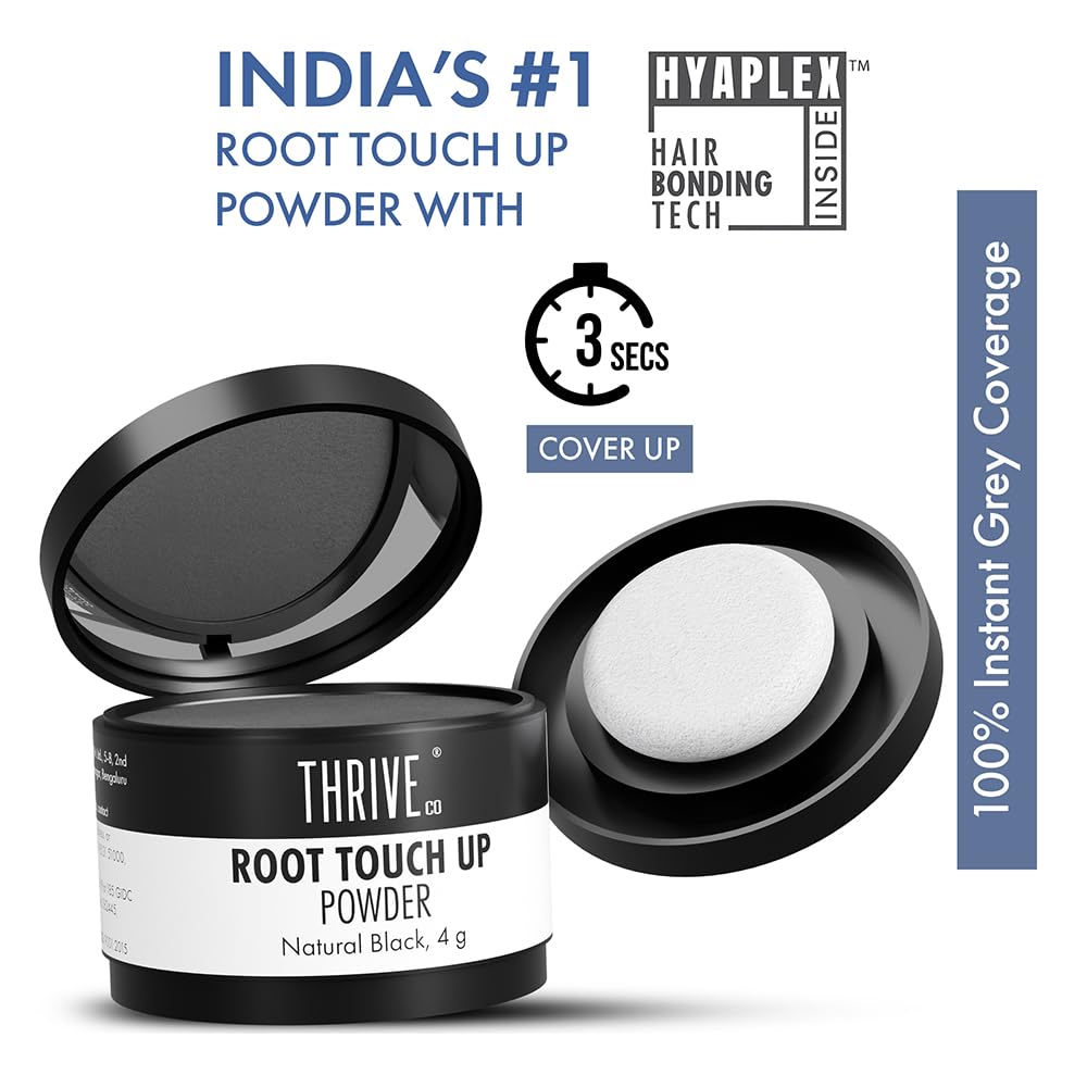 ThriveCo Root Touch-Up Powder â€“ Natural Black | Instantly Covers Up Greys & Bald Spots | Non-Sticky, Mess-Free Application | With Hyaplexâ„¢ Anti-Breakage Technology |Cover-Up Hair Powder, 4 g