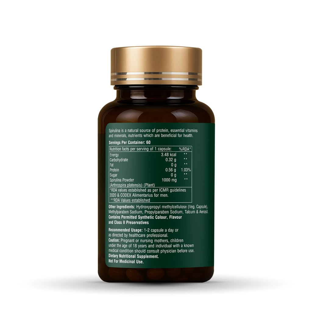 Zeelab Spirulina 60 Capsules | 1000mg | SuperFood Supplement for Immunity and Good Health