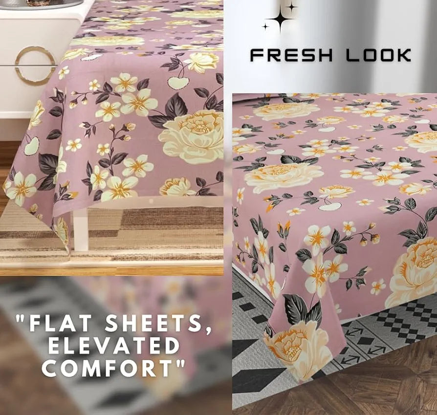 HomeKart Floral Printed Cotton Feel Double Bedsheet with 2 Pillow Covers 200 Tc Soft Premium Printed Bedsheet for Home Bedroom Purple & Beige