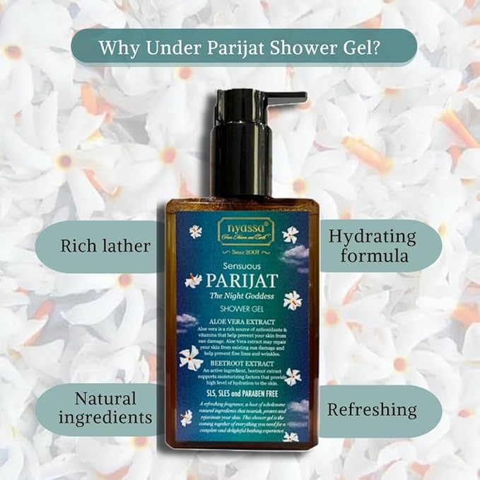 Nyassa Sensuous Parijat Shower Gel - 215 Ml | Soft, Glowing & Moisturised Skin