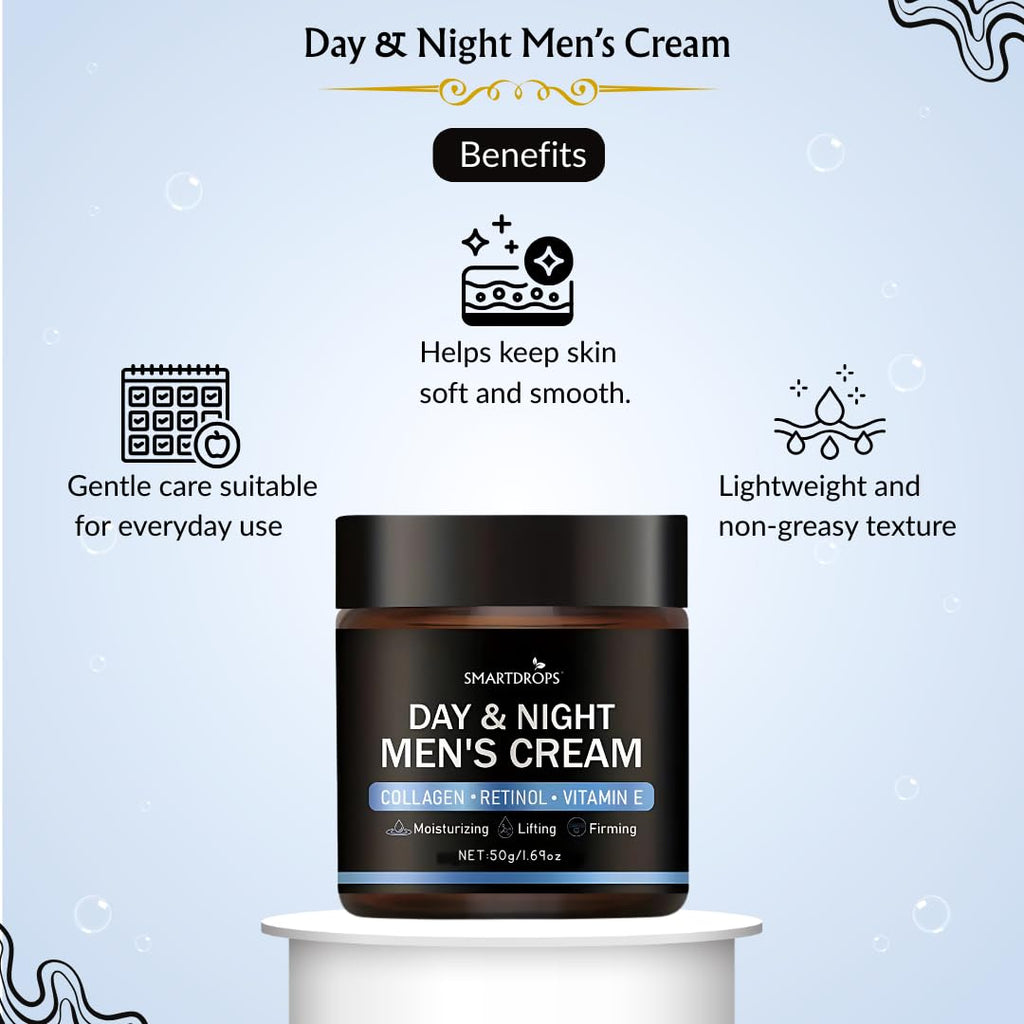 Smartdrops Day & Night Men's Face Cream | Collagen Retinol Vitamin E | Moisturizing Face Cream For Men | Daily Skin Care Creamm| Pack 1