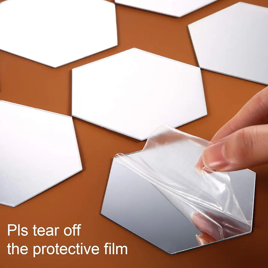 Bikri Kendra Hexagon 20 Golden Stickers for Wall Hexagon Mirror Acrylic Mirror Sticker Hexagonal Wall Sticker
