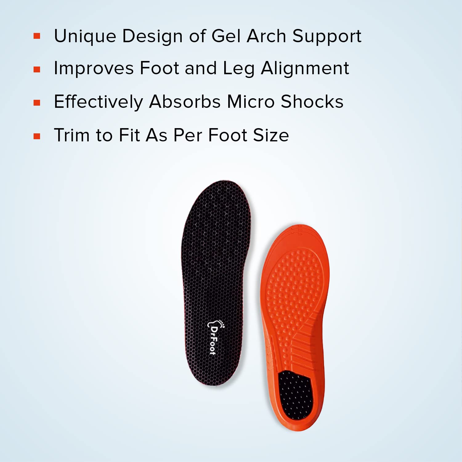 Dr Foot Arch Support Gel Insole Pair | For All-Day Comfort | Shoe Inserts for Flat Feet, Plantar Fasciitis, High Arch, Foot Pain | Full-Length Orthotics | For Men & Women 1 Pair (Large Size)