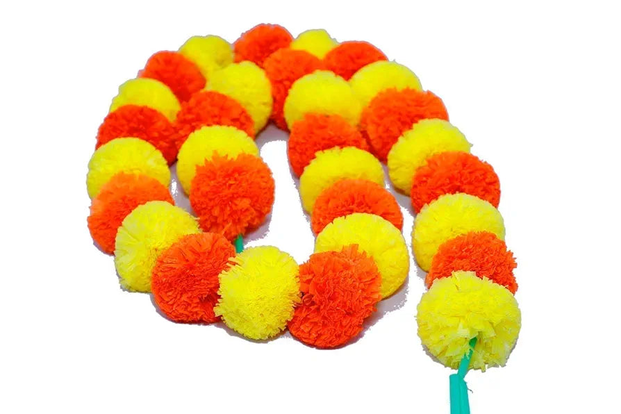 Artificial Marigold Genda Flowers Door Hanging Marigold Mala Artificial Flower Garlands mix 3 pcs yellow orange multi