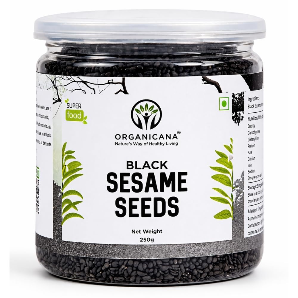 Organicana Black Sesame Seeds (Pack of 1) - Til for Eating | Natural Black Gingelly Oil Seed | Indian Spices for Everyday Essentials | Kaale Til for Weight Loss | Nutrient Rich Black Seeds